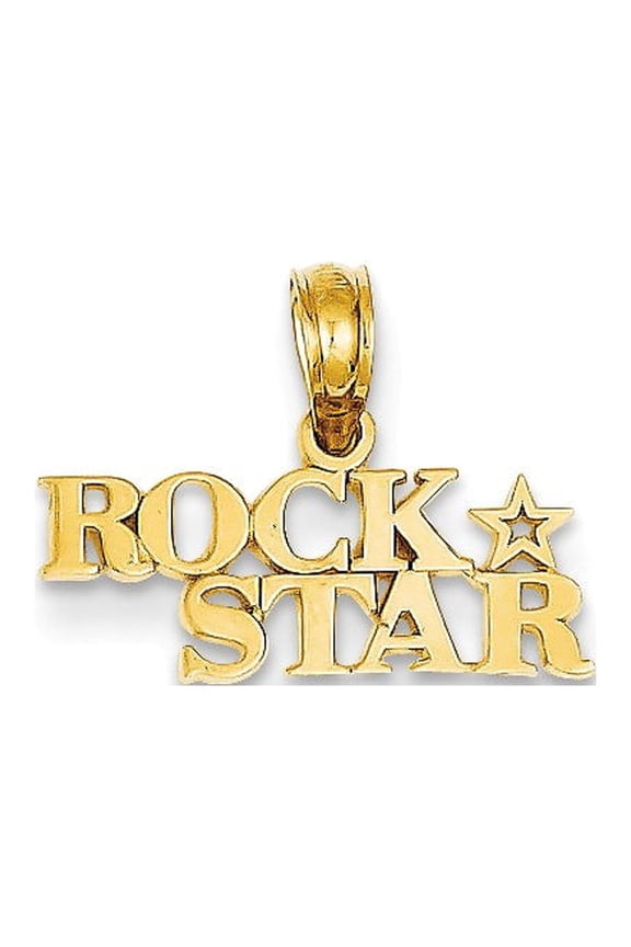14k Yellow Gold Polished ROCK STAR Charm Pendant