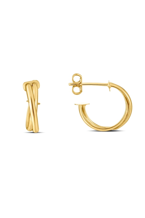 14k Yellow Gold Polished Religious Faith Crossover Hoops Earrings With Push Back Clasp Hoop Earring for Women