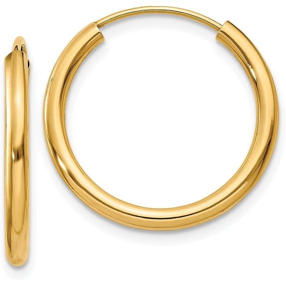 14k Yellow Gold Polished Round Endless 2mm Hoop Earrings - 21mm