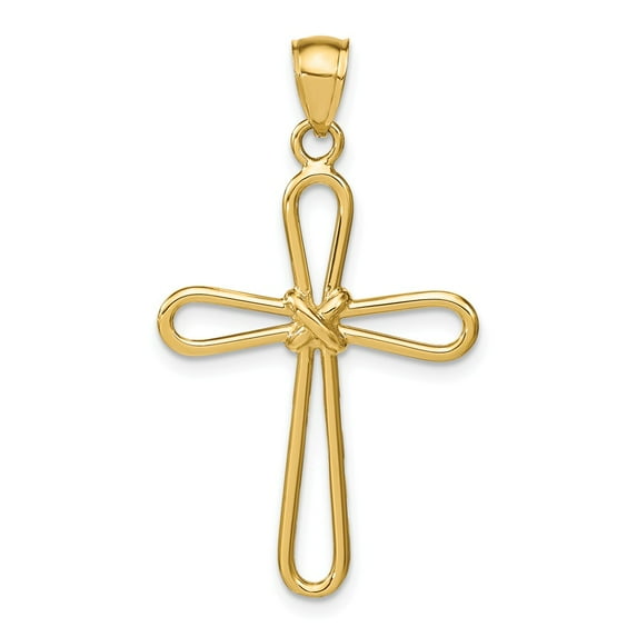 14k Yellow Gold Polished Rounded Cross w/-X- Center Pendant Charm