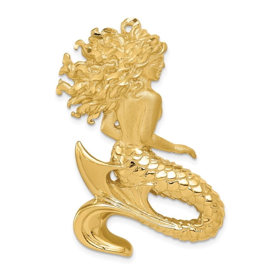 14k Yellow Gold Polished & Satin Diamond-cut Mermaid Slide