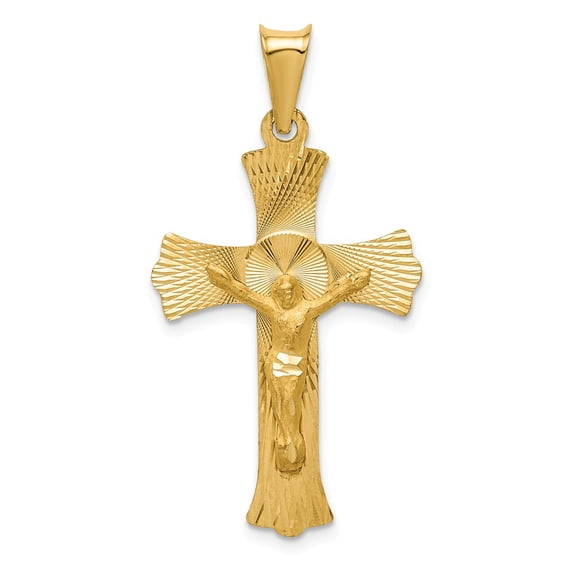 14k Yellow Gold Polished Satin and D/C Crucifix Pendant Charm