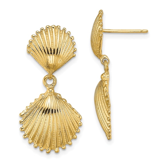 14k Yellow Gold Polished Scallop Shell Dangle Earrings