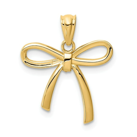 14k Yellow Gold Polished Small Ribbon Bow Pendant
