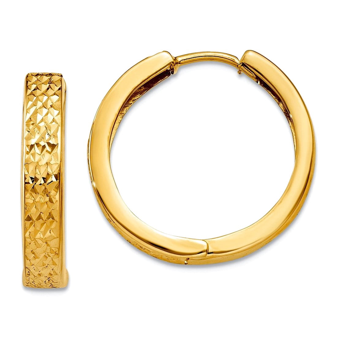 14k Yellow Gold Polished Sparkle Cut Hinged Hoop Earrings 15x3.5mm Wide ...