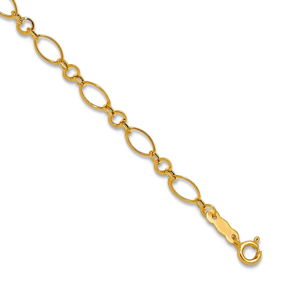 14k Yellow Gold Polished Spring-Ring With 1inch Ext Anklet 4mm Wide Anklet for Women - 1.1 Grams