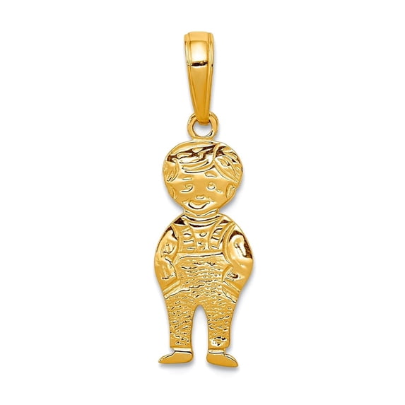 14k Yellow Gold Polished With Hands In Pocket Pendant Necklace 23x8mm Wide Pendant for Women