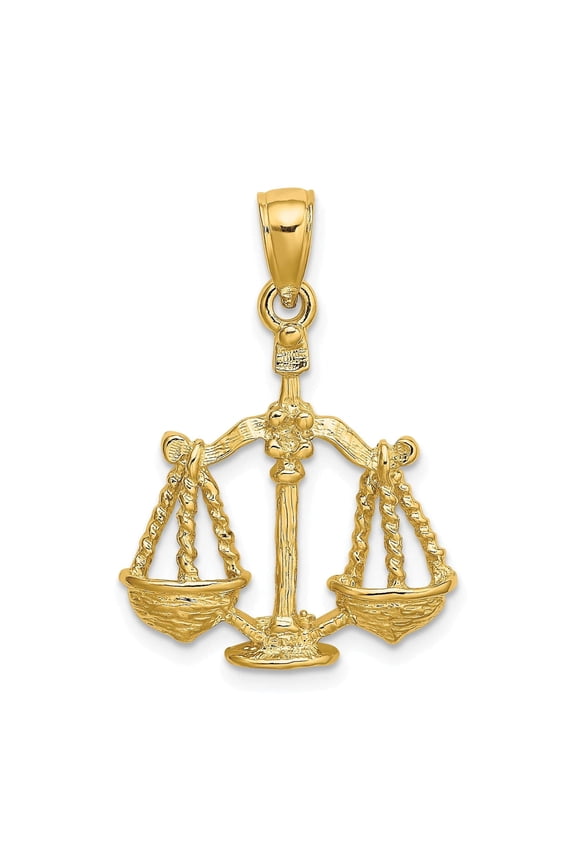 14k Yellow Gold Polished Texture Finish Large Size3-D Libra Zodiac Charm Pendant