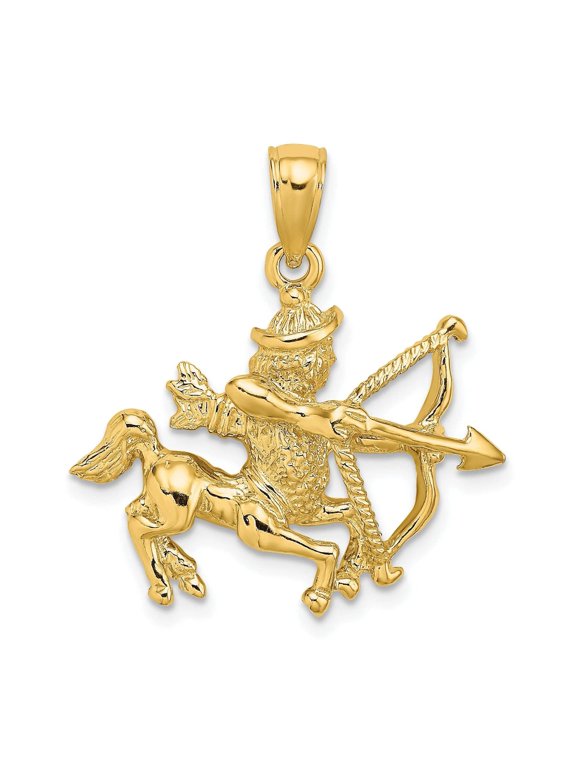 14k Yellow Gold Polished Texture Finish Large Size3-D Sagittarius Zodiac Charm Pendant