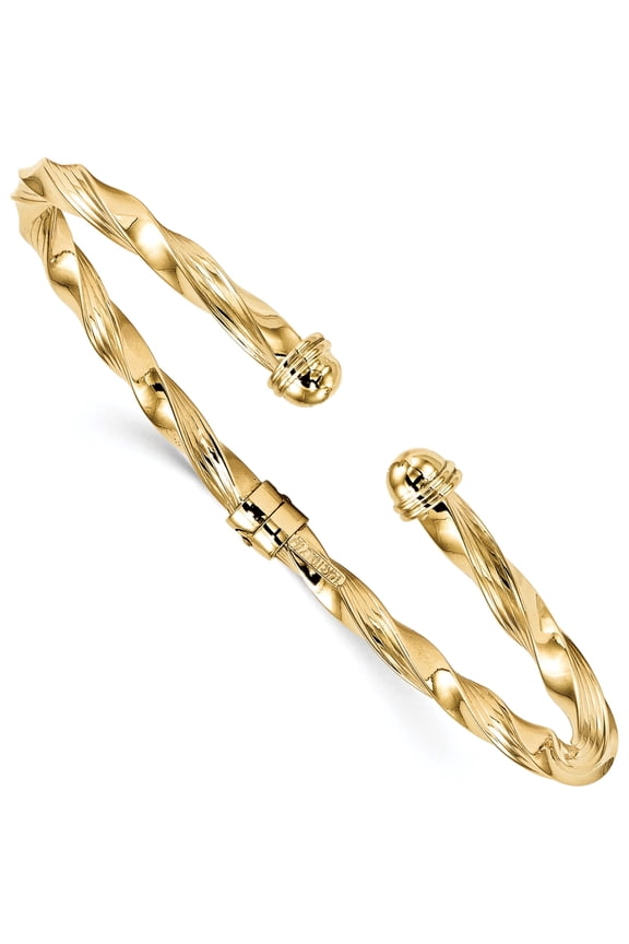 14k Yellow Gold Polished Textured Hinge Cuff Bangle Bracelet