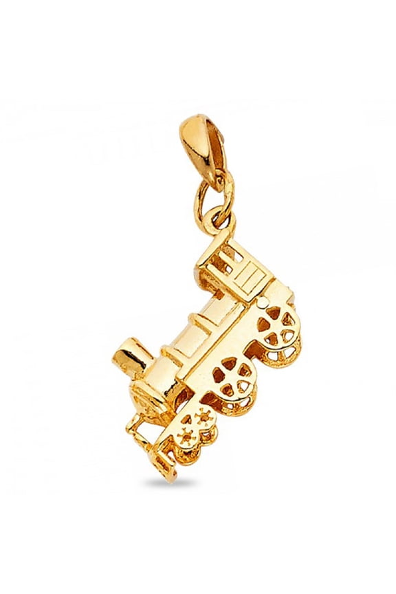 14k Yellow Gold Polished Train Pendant Locomotive Engine Charm Genuine Diamond Cut High Quality Solid New 15 mm x 10 mm