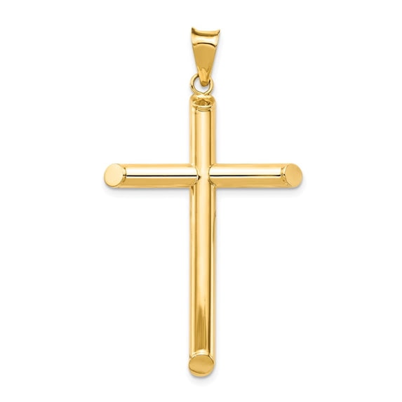 14k Yellow Gold Polished Tube Cross Pendant