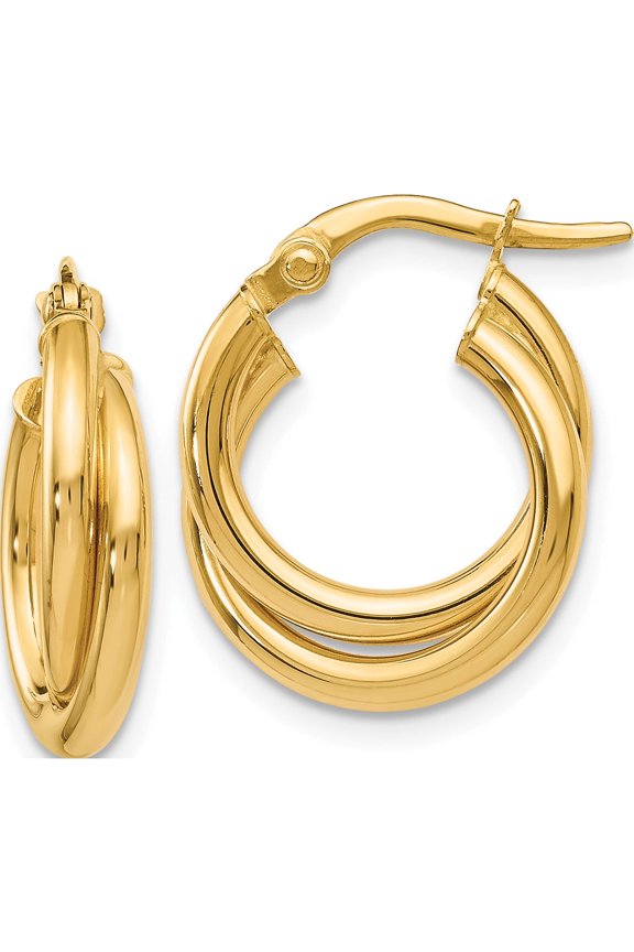 14k Yellow Gold Polished Twisted Double Hoop (14x17mm) Earrings