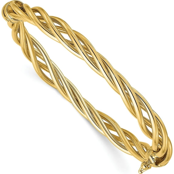 14k Yellow Gold Polished Twisted Hinged Bangle