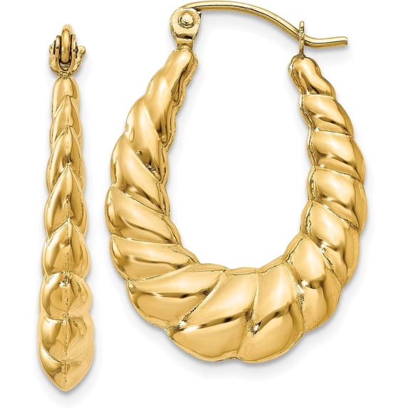 14k Yellow Gold Polished Twisted Hollow Hoop Earrings - 25mm