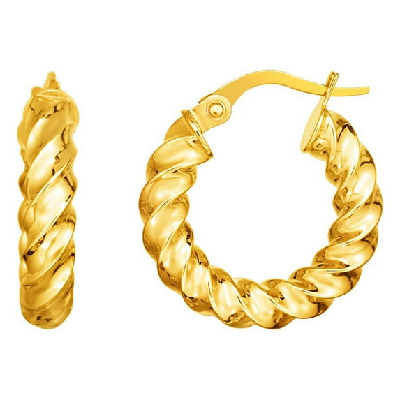 14k Yellow Gold Polished Twisted Hoop Earrings