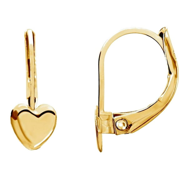14k Yellow Gold Polished Lever Back Love Heart Earrings Stud Earring for Women - .5 Grams