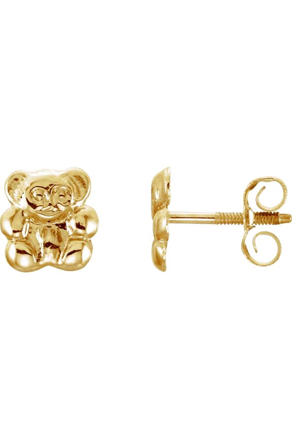 14k Yellow Gold Polished Teddy Bear Earrings Stud Earring for Women - .3 Grams