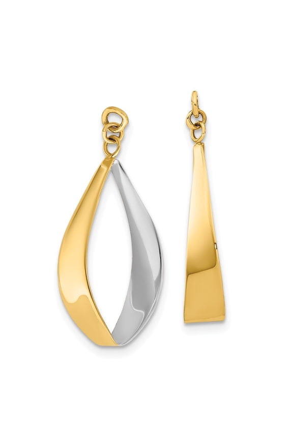 14k Yellow Gold Polished and Rhodium Reversible Dangle Earrings Jackets - Measures 24x17mm Wide