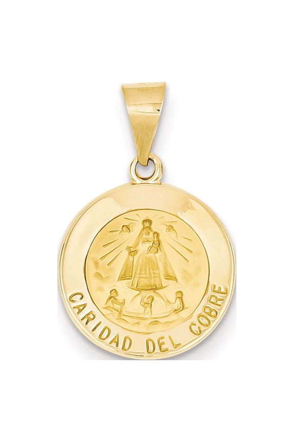 14k Yellow Gold Polished and Satin Caridad Del Cobre Medal Pendant