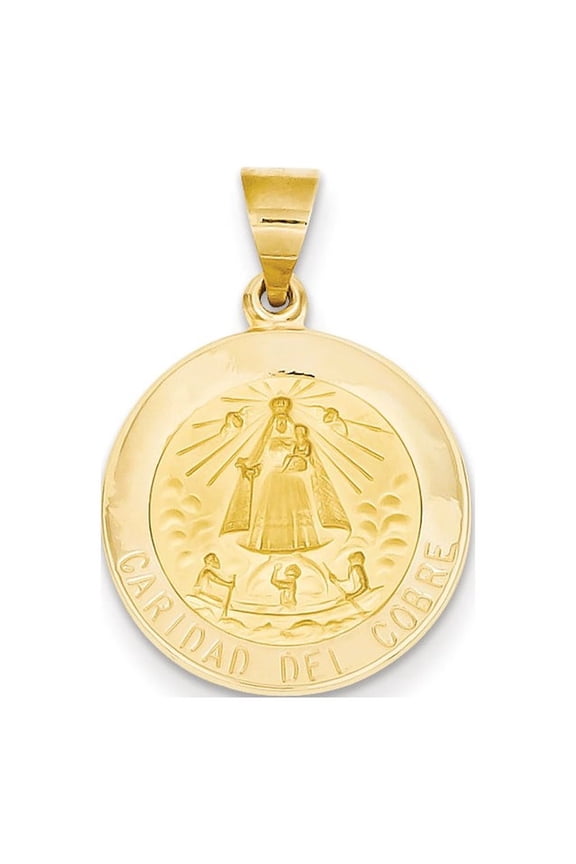 14k Yellow Gold Polished and Satin Caridad del Cobre Medal Pendant