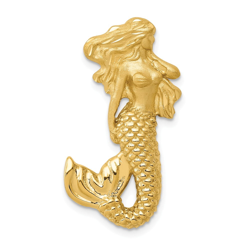 14k Yellow Gold Polished and Satin Diamond-cut Mermaid Chain Slide