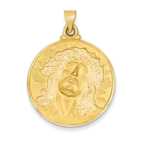 14k Yellow Gold Polished and Satin Face of Jesus Medal Pendant