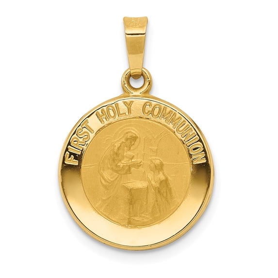 14k Yellow Gold Polished and Satin First Holy Communion Medal Pendant