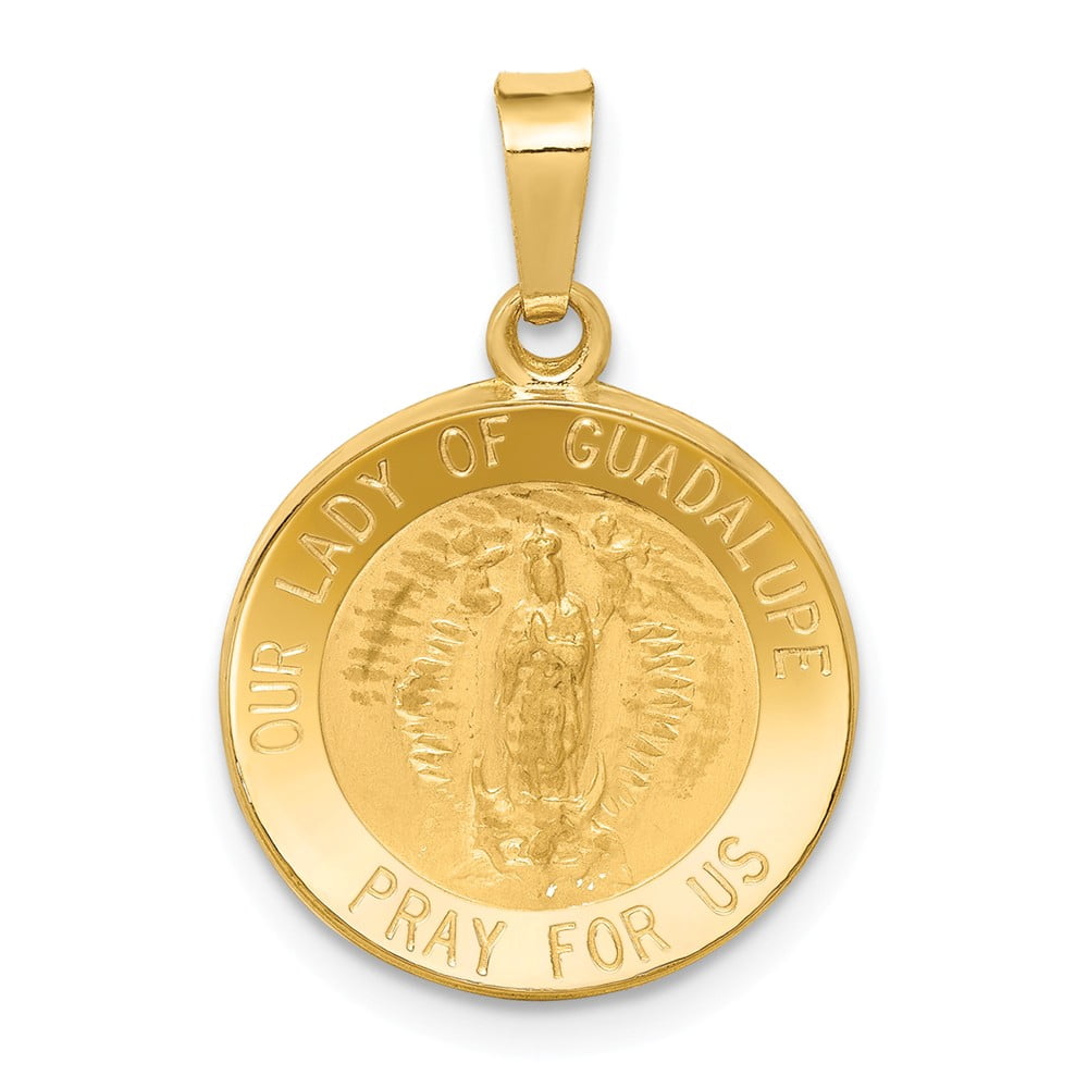 14k Yellow Gold Polished and Satin Our Lady Guadalupe Medal Hollow ...