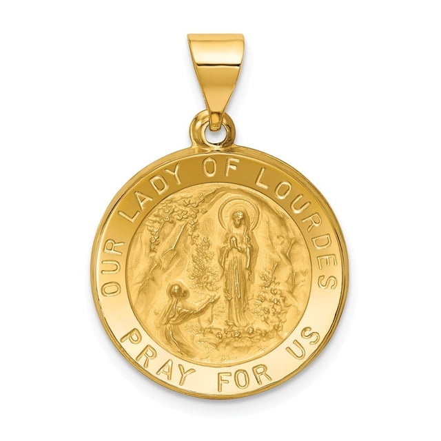 14k Yellow Gold Polished and Satin Our Lady Of Lourdes Medal Pendant ...