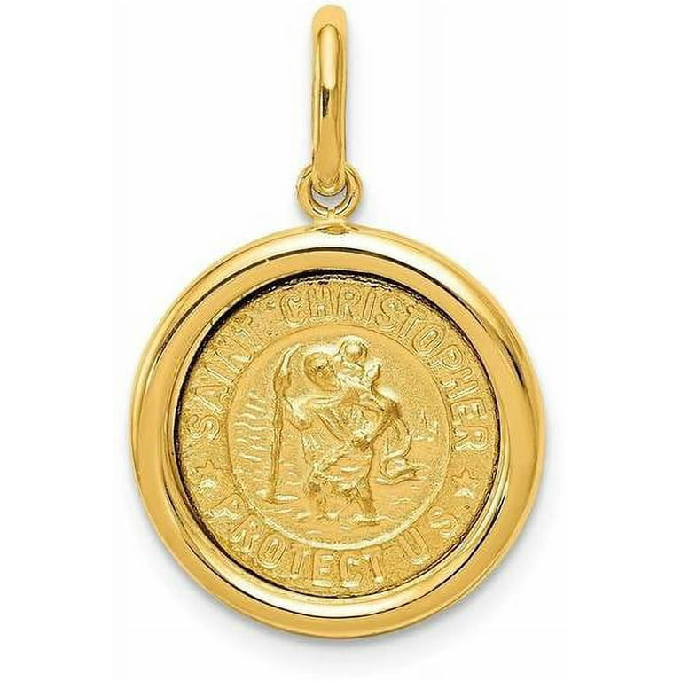 14k Yellow Gold Polished and Satin St Christopher Medal Pendant
