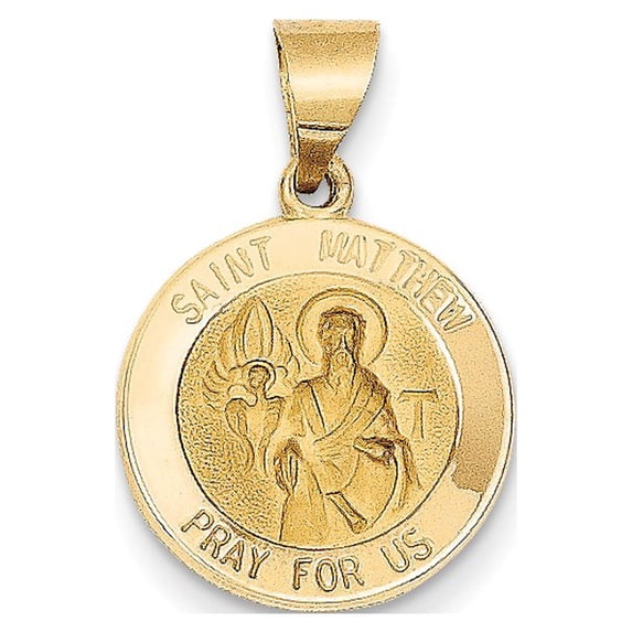 14k Yellow Gold Polished and Satin St. Matthew Medal Pendant