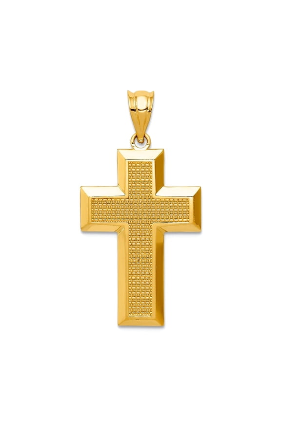 14k Yellow Gold Polished and Textured Religious Faith Cross Pendant Necklace 33x16.5mm Wide Pendant for Women