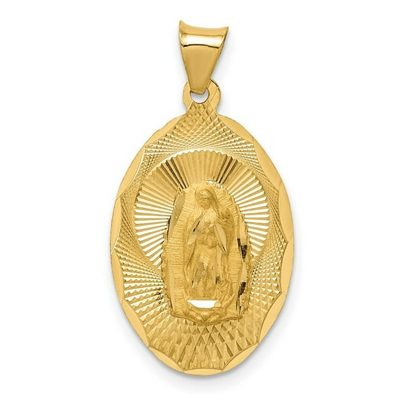 14k Yellow Gold Polished and satin Polished and Sparkle Cut Lady Of Guadalupe Oval Pendant Necklace Measures 27.8x15mm W