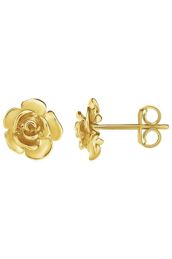 14k Yellow Gold Post Earrings with Roses
