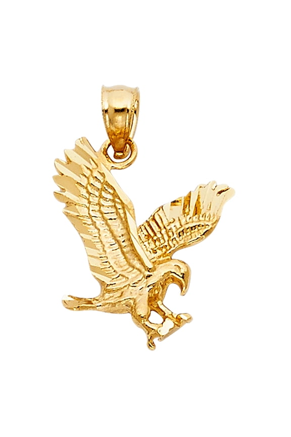 14k Yellow Gold Powerful Bird of Prey Majestic American Bald Eagle Pendant Charm Jewelry Female