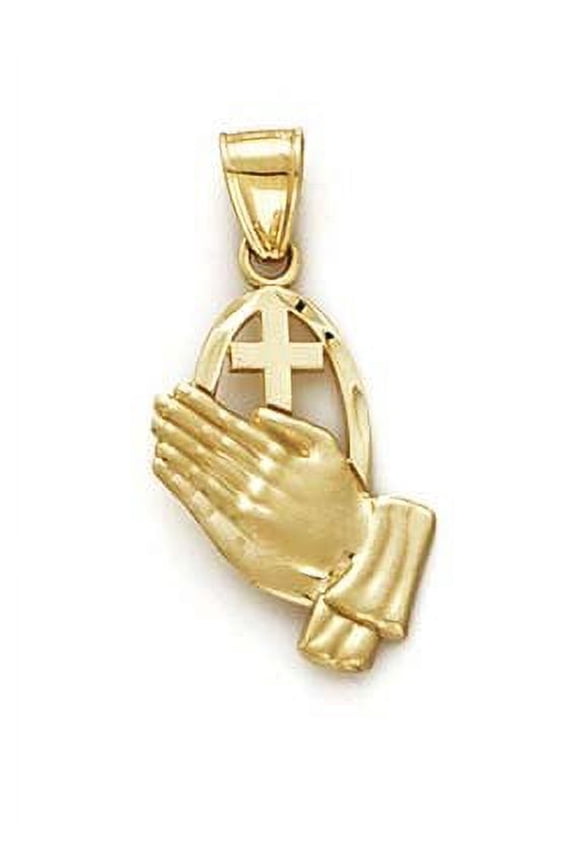 14k Yellow Gold Praying Hands Cross Pendant - 1.6 Grams