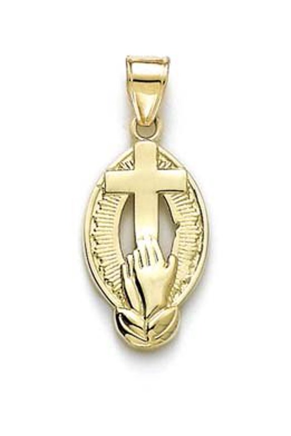 14k Yellow Gold Praying Hands Cross Pendant - 2.0 Grams