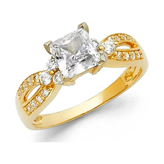 14k Yellow Gold Princess CZ Engagement Ring Anniversary Square CZ Solitaire Band Side Stones Size 7