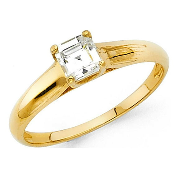 14k Yellow Gold Princess CZ Solitaire Engagement Ring Anniversary Square CZ Band Bridal Ring Size 7.5