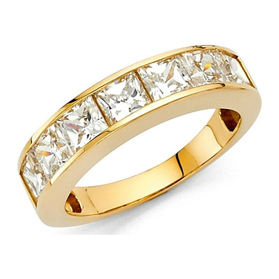 14k Yellow Gold Princess CZ Wedding Band Anniversary Square CZ Ring Bridal CZ Channel Set Band Size 8
