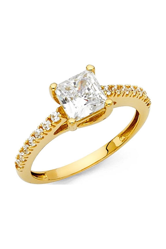 14k Yellow Gold Princess Engagement Solitaire CZ Ring Anniversary Square CZ Band Side Stones Size 9