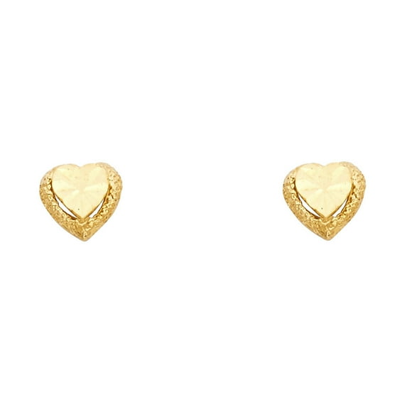 14k Yellow Gold Promise Heart Stud Flat Love Satin Finish Earrings Jewelry Female Unisex