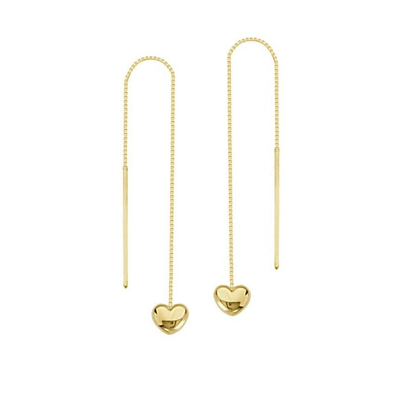 14k Yellow Gold Puff Heart Box Chain Threader Earrings - .9 Grams