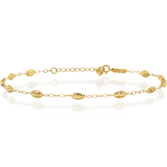 14K Solid Yellow Gold Rice Bead Anklet Summer Beach Foot Ankle Bracelet