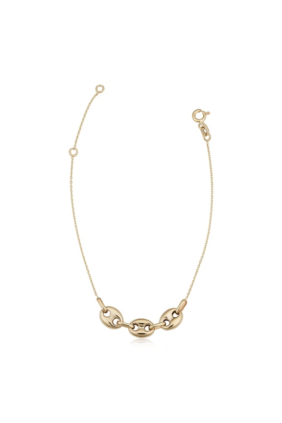 Au Naturale 14k Yellow Gold Puffed Mariner Link Adustable Length Bracelet (adjusts to 6.5 or 7.5 inch)