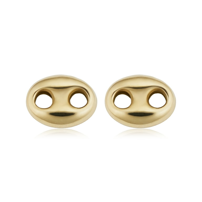 Au Naturale 14k Yellow Gold Puffed Mariner Link Oval Stud Earrings