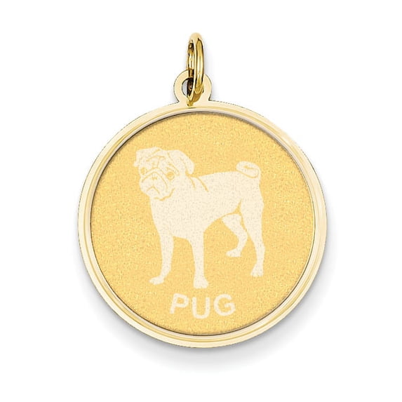 14k Yellow Gold Pug Disc Charm Pendant