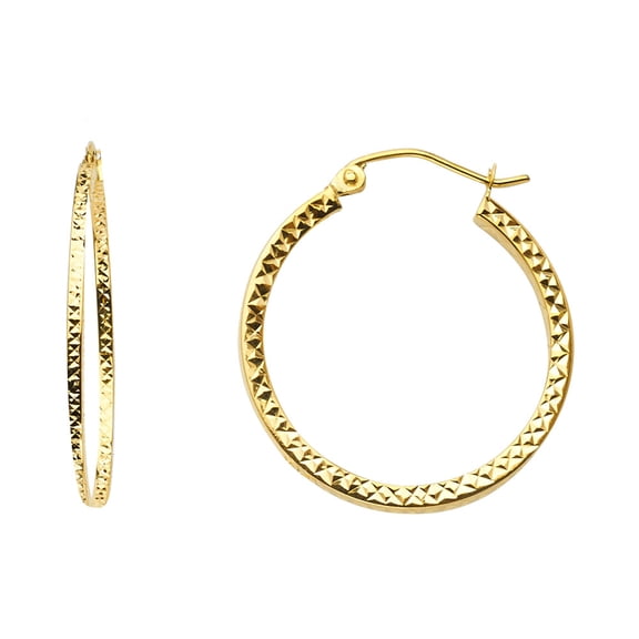 14k Yellow Gold Quilted Hoop Zig Zag Geometric Circle Round Earrings Jewelry Female Unisex