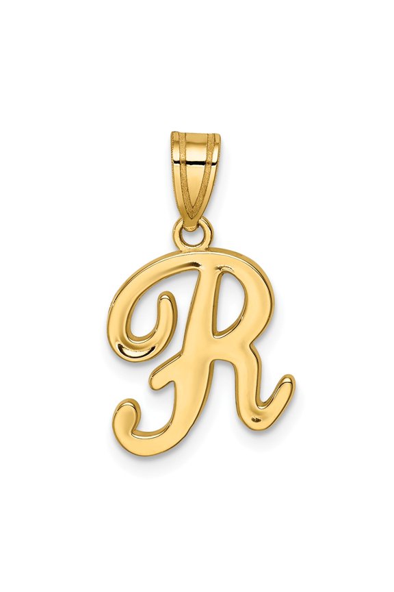 14k Yellow Gold R Script Initial Pendant